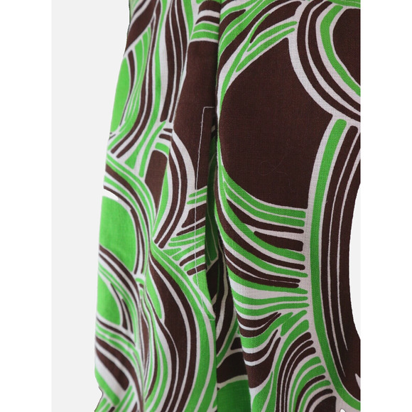 Tibi Size 4 Geometric Print 60s Style Mini Dress Cotton Green Brown - Picture 6 of 8